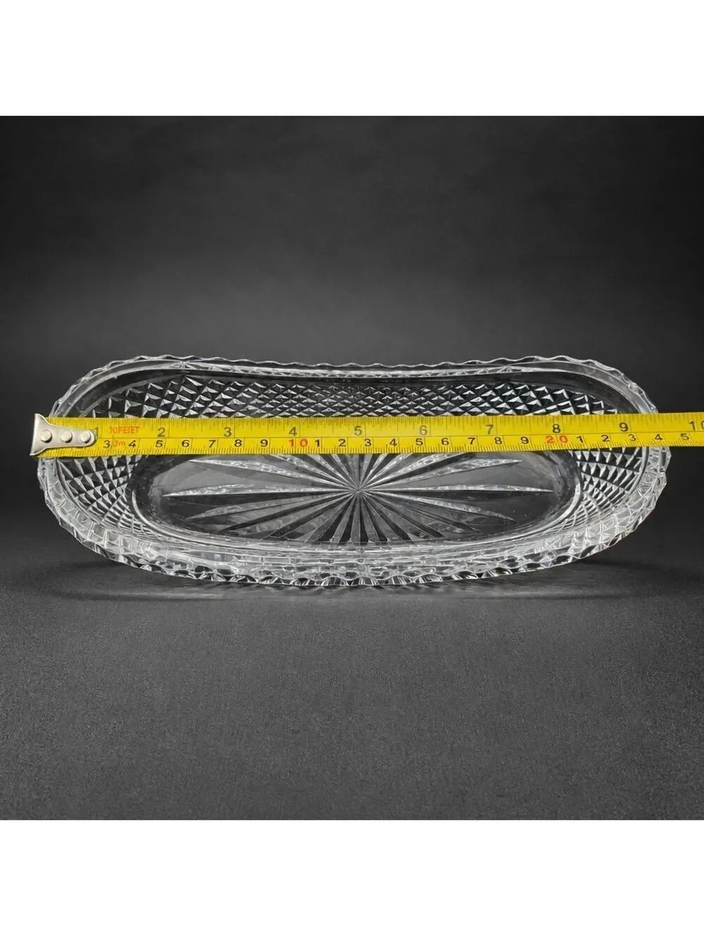 Vtg Waterford Crystal Oval Serving Tray Starburst Diamond Cut 9